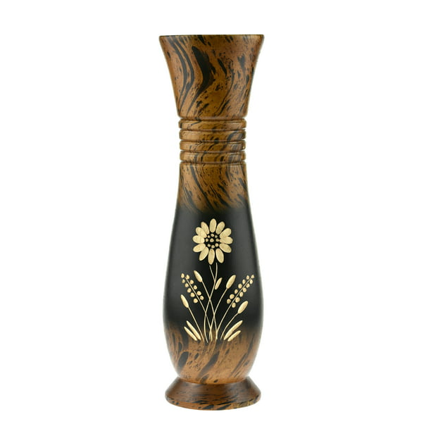 Delicate Daisy Flower Brown and Black Concaving Mango Tree Wood Vase